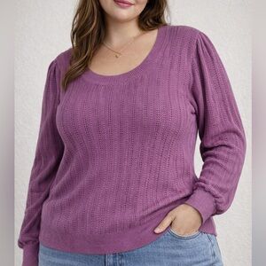 Reitmans 2X Plum Pointelle Textured Knit Top Stretch Soft Preppy Office Casual